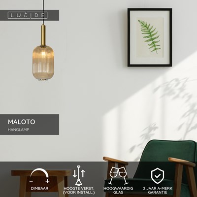 Lucide MALOTO - Hanglamp - Ø 20 cm - 1xE27 - Amber